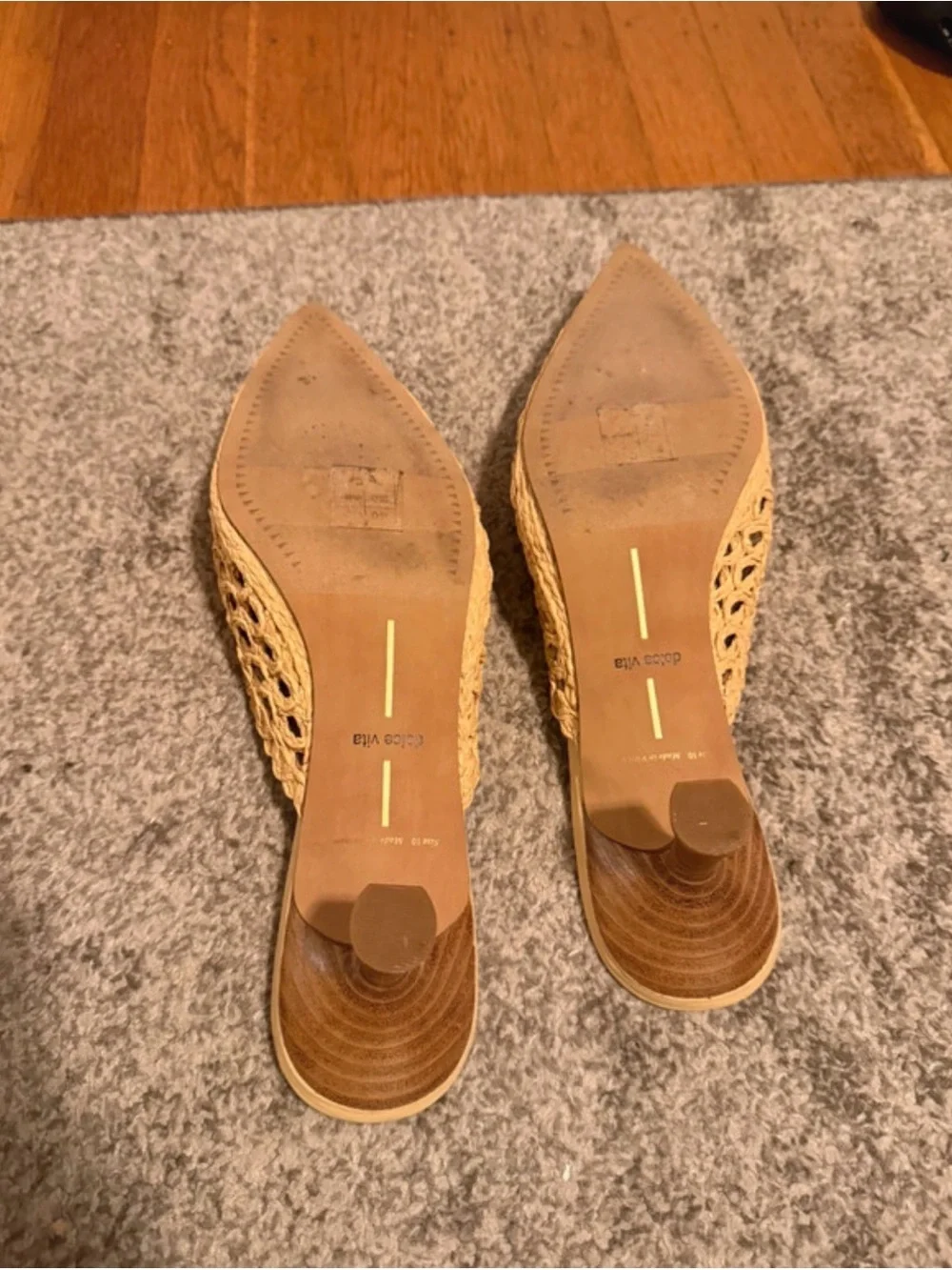 Dolce Vita Natural Raffia Pointed Slip-On Mules - Beige